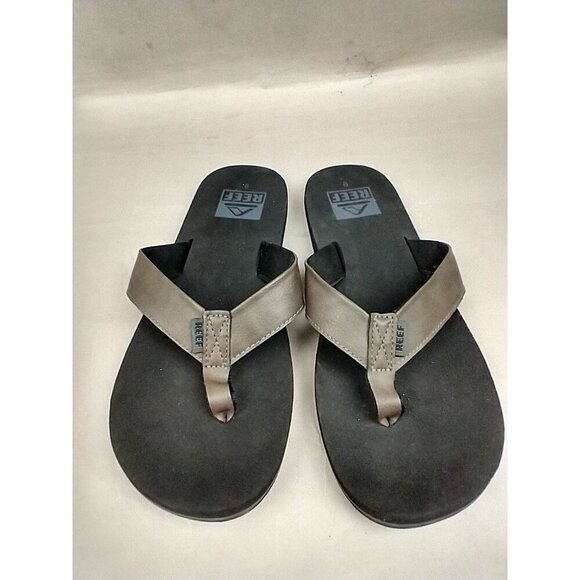 Reef Cushion Court Flip Flops Brown Women's sz 9 Vegan Leather Strap Worn Once - Picture 2 of 5